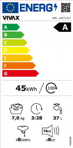 Vivax WFL140712CI keskeny elöltöltős mosógép, 7kg, 1400 fordulat, A, gőz - Elöltöltős mosógép, mosó-szárító