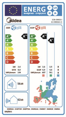 Midea SOL-09-BL-SP Solstice 2,6kW  hűtő-fűtő oldalfali split klíma szett, A+++/A++, Wifi, R32, antracit fekete színben - Split klíma