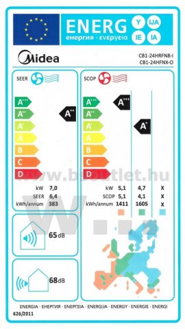 Midea MCB-24-SP Breezeless E, inverteres hűtő-fűtő split klíma szett, 7,1kW, A++/A+, Wifi - Split klíma