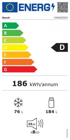 Bosch KIN86SDD0 Serie 6 beépíthető kombinált hűtőszekrény, 184+76 liter, D, NoFrost - Beépíthető hűtő, fagyasztó, borhűtő