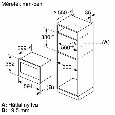 Bosch BFL7221B1 beépíthető mikrohullámú sütő, 21 liter, 900W, fekete - Beépíthető Mikrosütő, Gőzpároló
